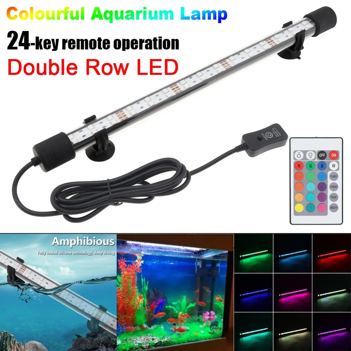 

RGB Aquarium Light IP68 Waterproof Spotlight Fish Tank Lights T8 Double Row Super Bright Underwater Light with Remote Control