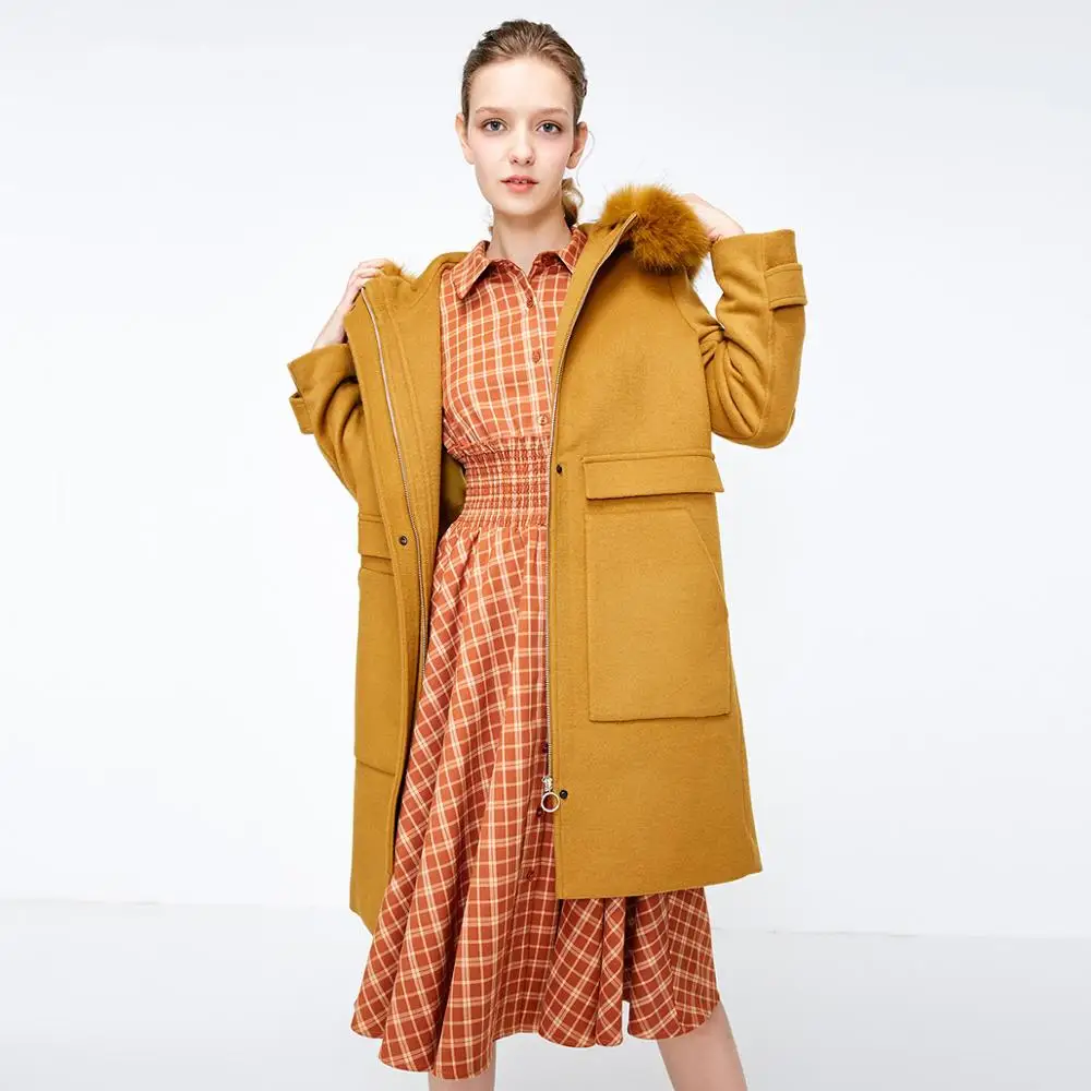Cumin Vero Moda осень зима съемный воротник из меха енота шерстяное пальто куртка пальто | 318327560 - Цвет: Cumin