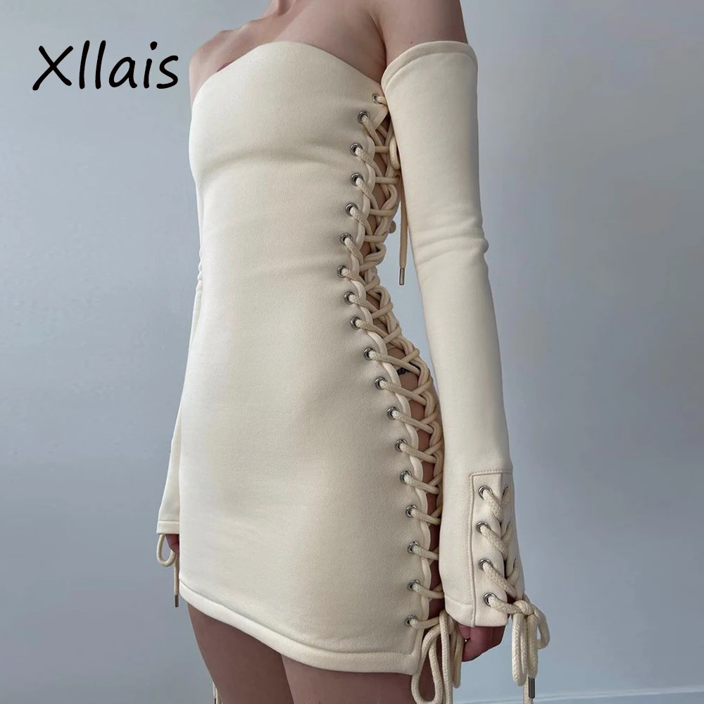 Сексуальное Женское зимнее мини-платье XLLAIS с открытыми плечами модное платье на
