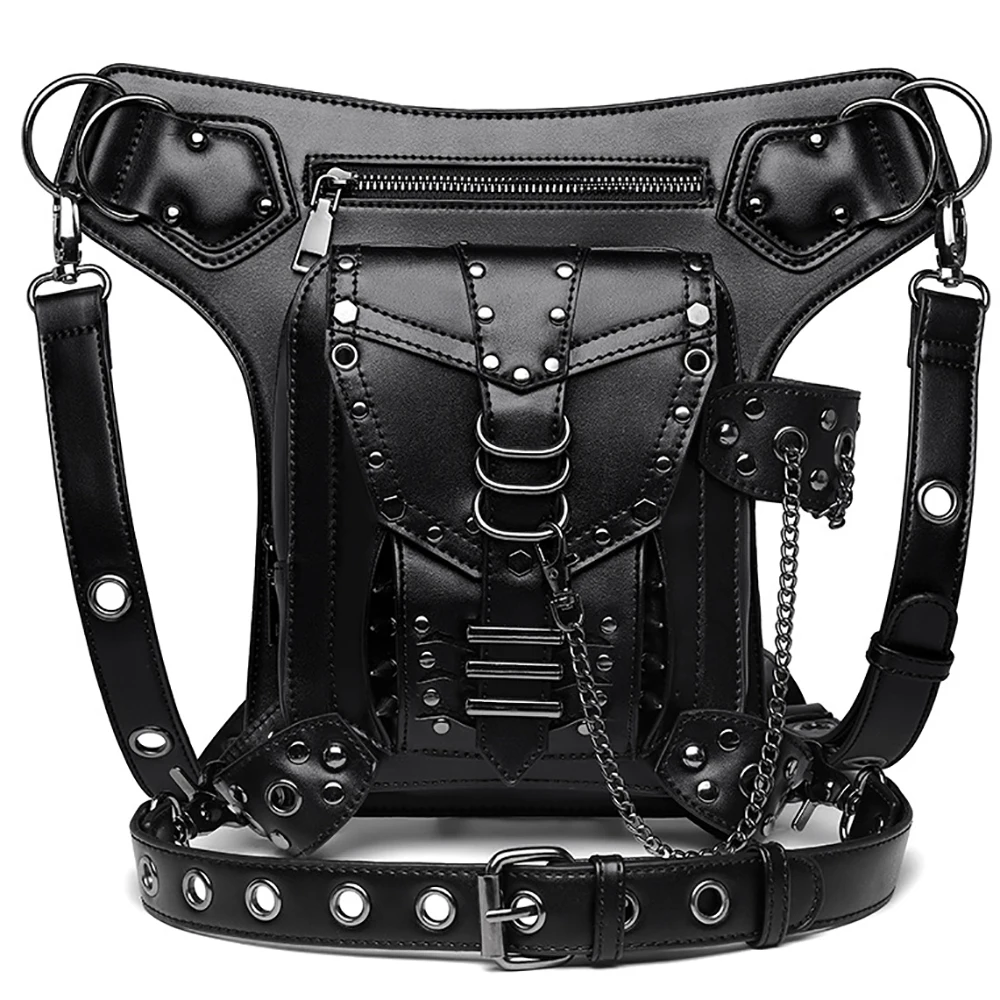 

Classic Women's Waist Packs For Female Punk Rivets Shoulder Bags Men's Vintage Motorcycle Style Crossbody Bag High Quality 2021