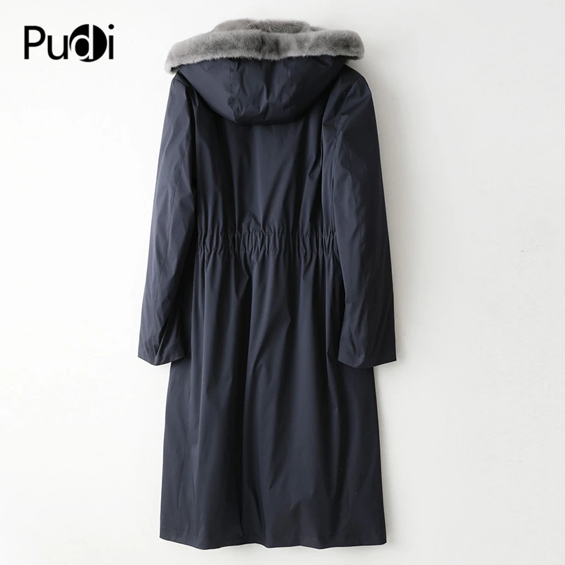 PUDI A49010 Женское зимнее пальто из хлопковой ткани, натуральный кроличий мех, теплая куртка, норковый меховой воротник, пальто для девочек, Женская длинная куртка, пальто