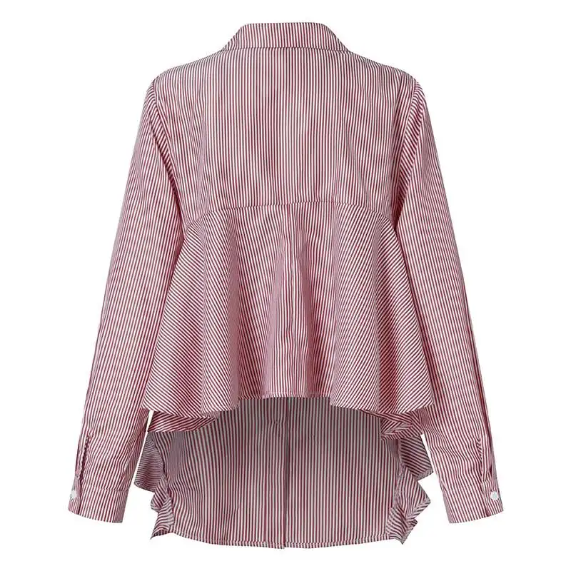 

ZANZEA Fashion Striped Shirt Spring Women Asymmetric Blouse Ladies Lapel Neck Casual Ruffles Tops Long Sleeve OL Work Blusas