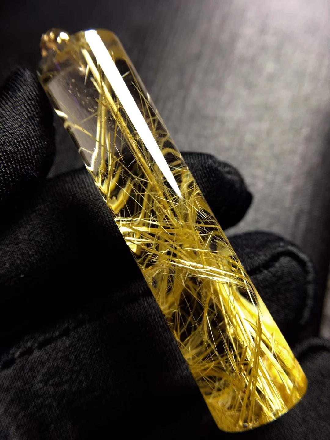 

Natural Gold Rutilated Quartz Titanium Pendant Barrel Crystal Gift 49.8*12mm Wealthy Crystal Necklace Genuine AAAAA