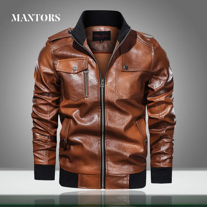 Мужская повседневная байкерская куртка из ПУ кожи флисовая в стиле ретро с