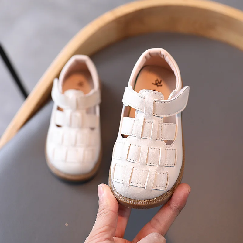 

2021 Spring Summer Pu Leather Sandals For Little Girls White Korean Dress T Strap Princess Single Shoes New
