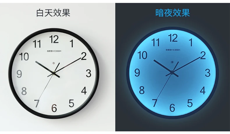 Светящиеся современные настенные часы простые бесшумные металлические