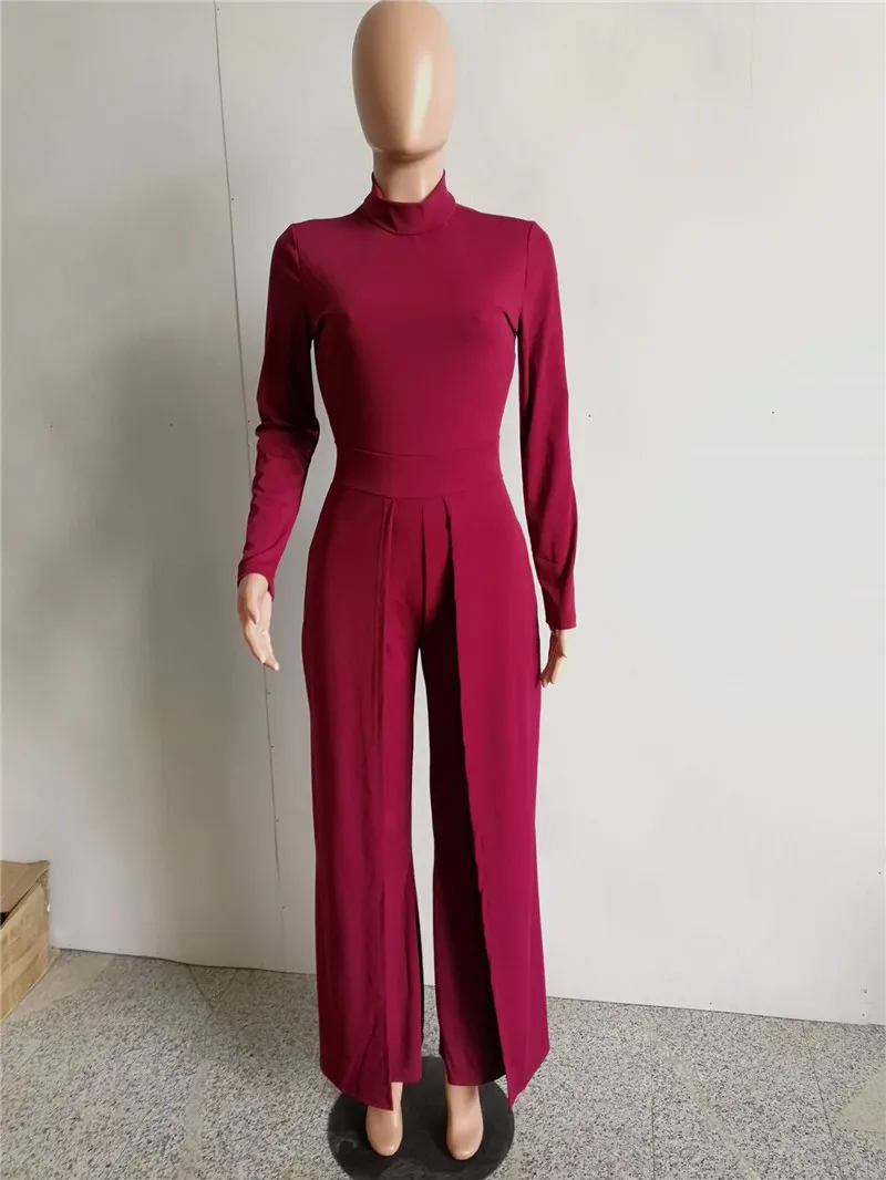 

Women Sexy Bodycon Jumpsuit Turtleck Playsuits Zip Long Wide Legs Pants Streetwear Rompers Modern Ladies Outwear Elegant Overall