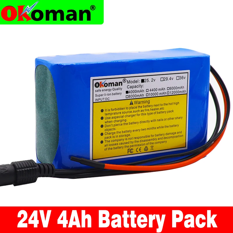 Okoman Высокая емкость 24V 4Ah 18650 литий ионный аккумулятор 25 2 v 4000mAh Электрический