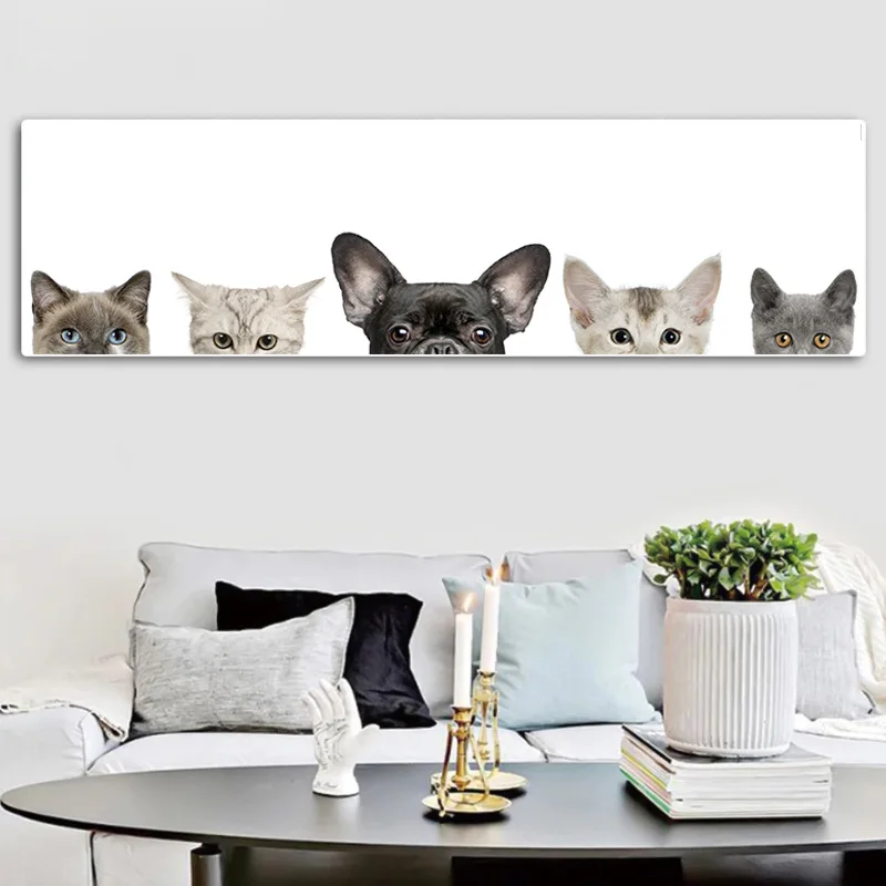 Картина на холсте в скандинавском стиле с изображением милой собаки и кота