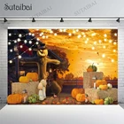 Осенний фон для фотосъемки в деревенском стиле Осенний урожай Тыква склад сено закат пейзаж фон для фотосъемки Новорожденный ребенок душ Фотостудия