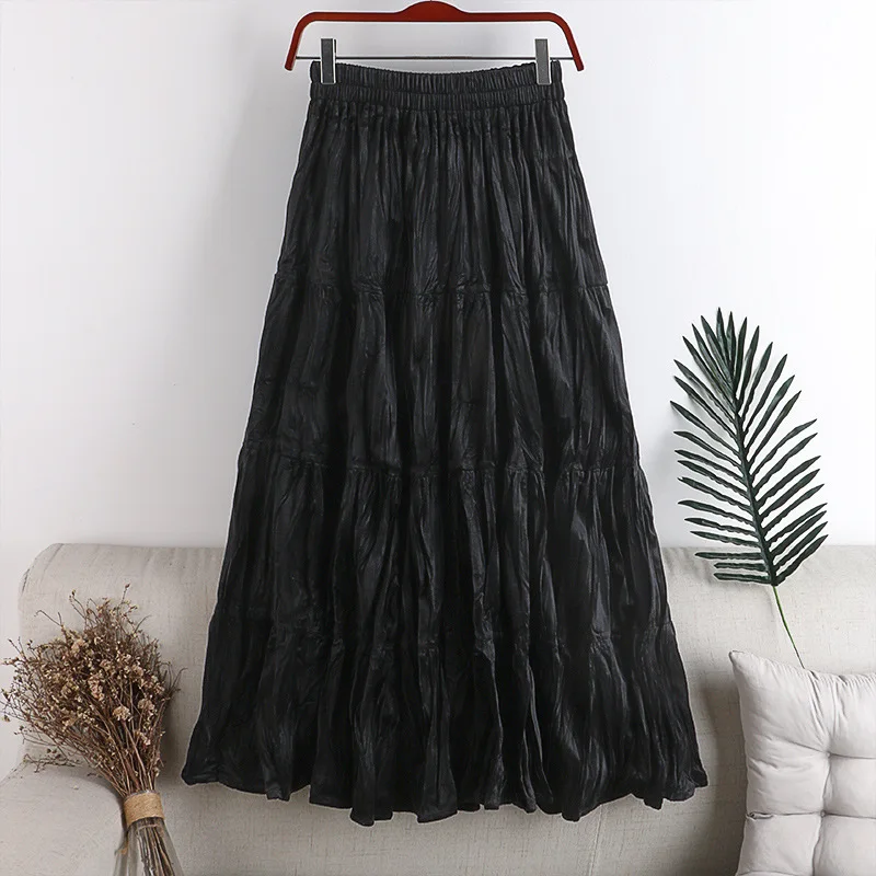 

2021 New Woman Skirts High Waist Folds Wrinkle Velvet Skirts Women A-Line Pleated Skirts Solid Vintage Mujer Faldas Femme Jupes