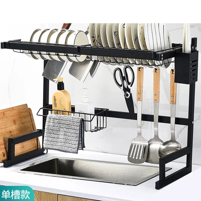 

1 Pcs Sink Dish Bowl Drain Storage Shelf Kitchen Accessories Basket Multifunctional Roasted Black Rack Metal