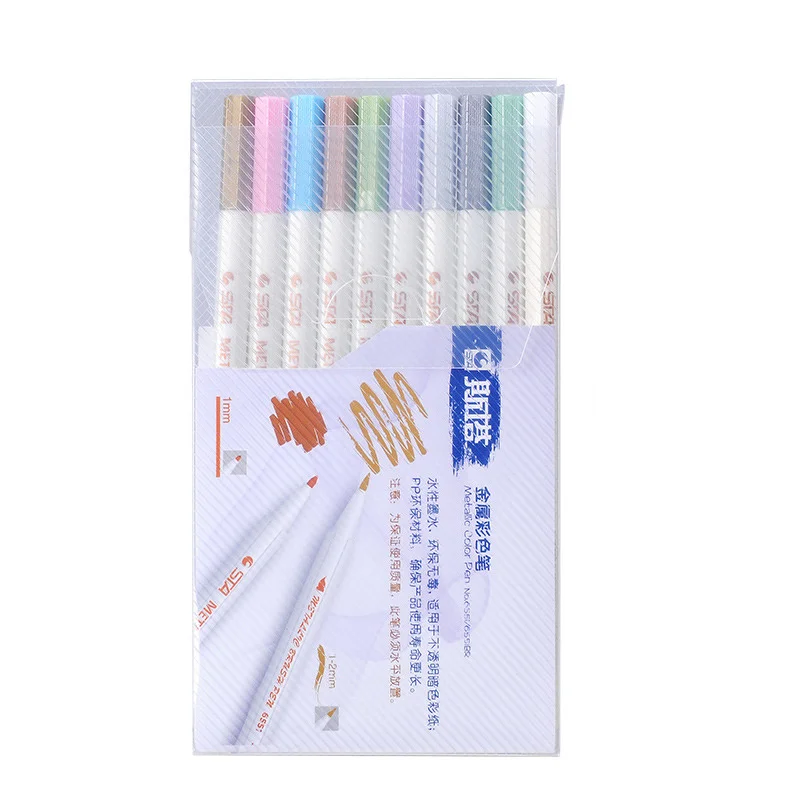 

10 Colors STA Fineliner Metallic Marker Pen Liner Felt-tip Pens Brush List Diary For Drawing School Stationery Art Supplies