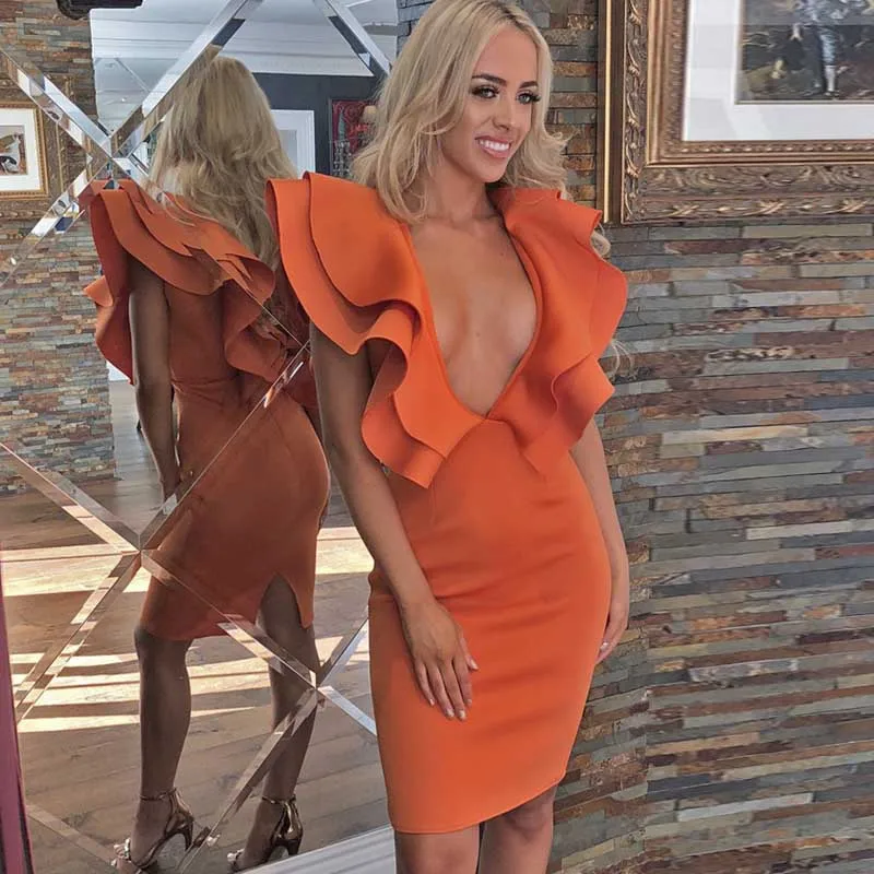 ERDAOBEN женское платье знаменитостей с оборками обтягивающее однотонное на одно