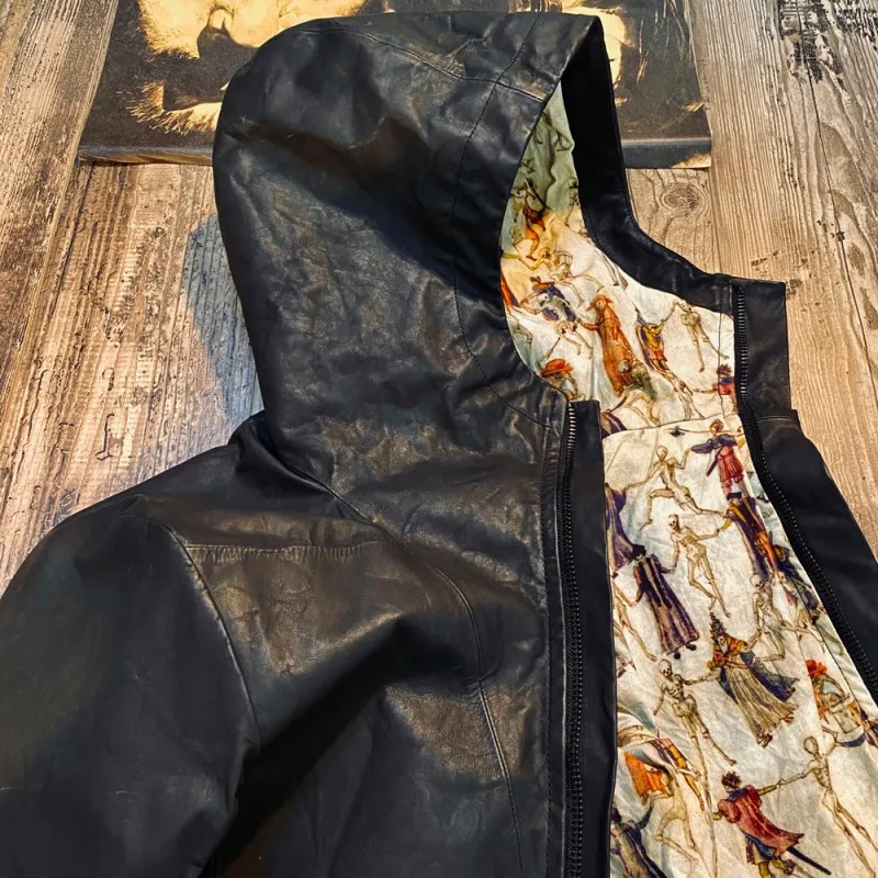 

Gothic Mens Hoody Windbreaker Trench Coat Mid Long Cowhide Genuine Leather Jacket Male Casual Streetwear Bikers Leather Jackets