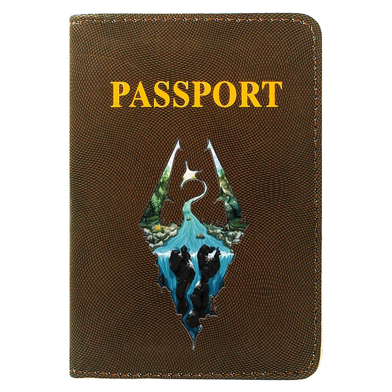 

Classic The Elder Scrolls V Skyrim Theme Passport Cover Men Women Leather Travel ID Credit Card Hold Passport Case High Quality