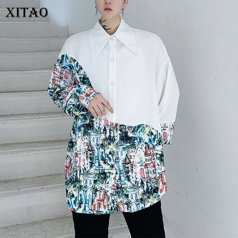 

XITAO Print Pattern Blouse Fashion New Women Full Sleeve Goddess Fan Single Breast 2021 Autumn Patchwork Shirt Top WMD2996