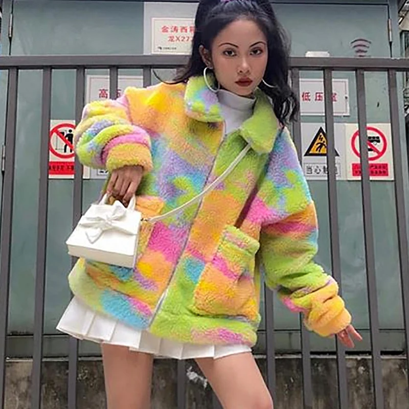 Женская флисовая куртка оверсайз с длинными рукавами свободное пушистое длинное