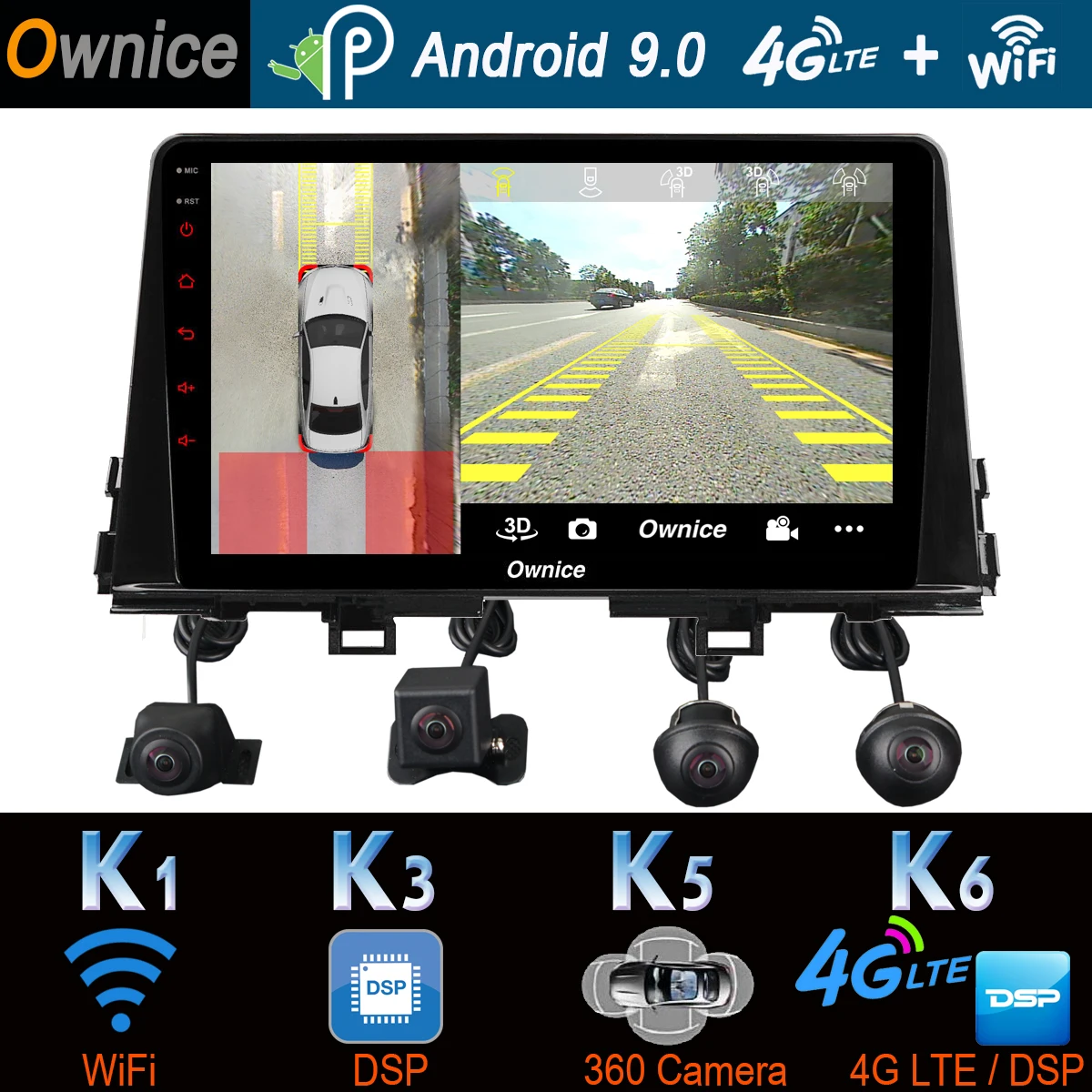 Автомобильный мультимедийный проигрыватель 1DIN 360 дюйма 4G LTE Android 9 0 4 Гб + 64 ГБ DSP