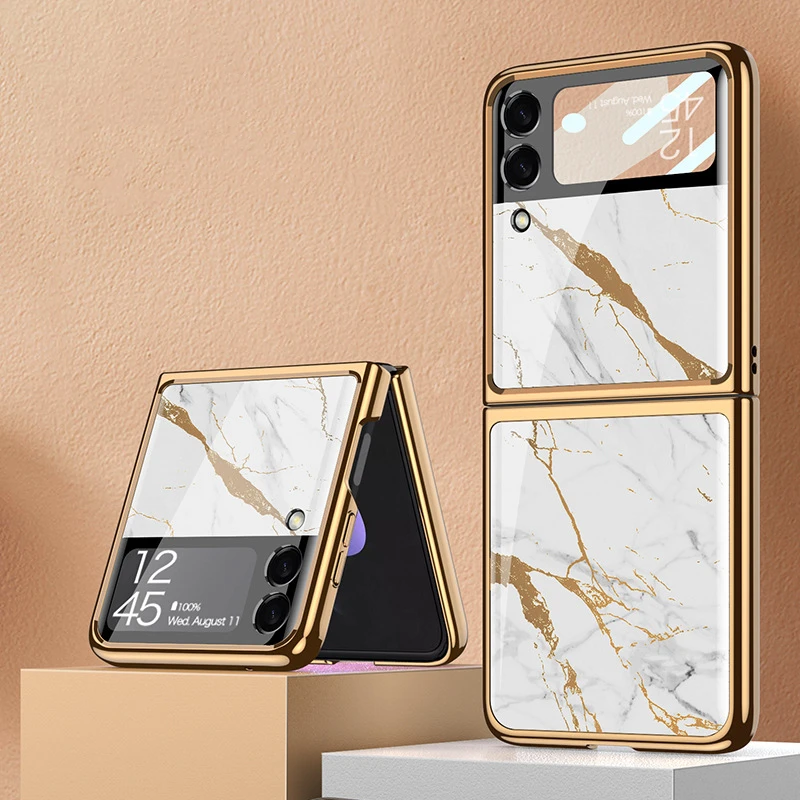 

Чехол-накладка для Samsung Galaxy Z Flip 3 5G, из закаленного стекла с мраморным покрытием, жесткая задняя крышка из поликарбоната для Galaxy Z Flip3 5G