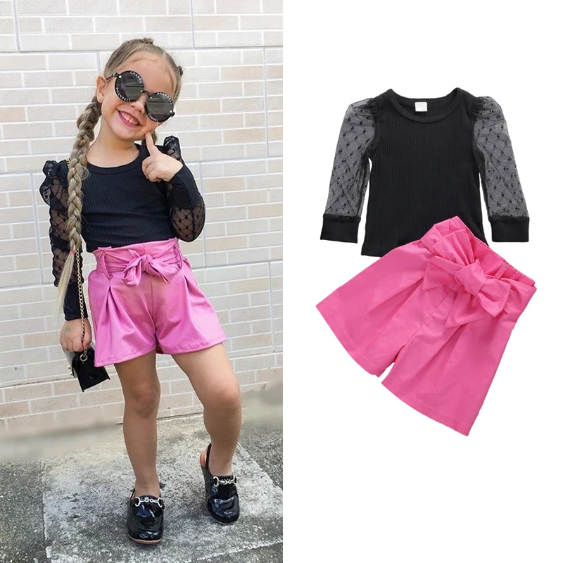 Женский летний модный комплект одежды для маленьких девочек кружевная футболка