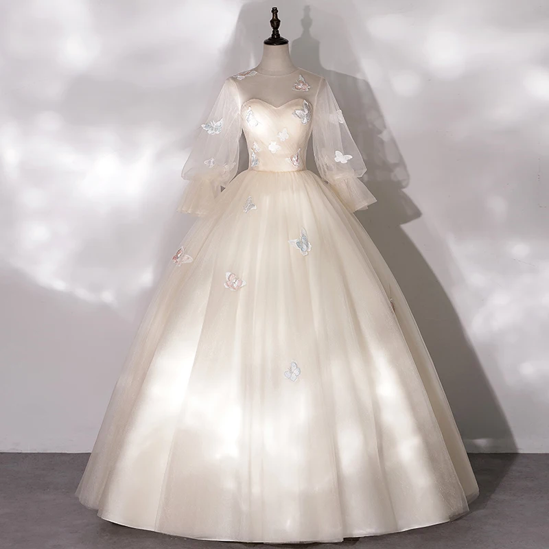 

Vestidos 2021 Sweet Puff Sleeve Ball Dress Classic Ball Gown Luxury Butterfly Embroidery Quinceanera Dresses Robe De Bal