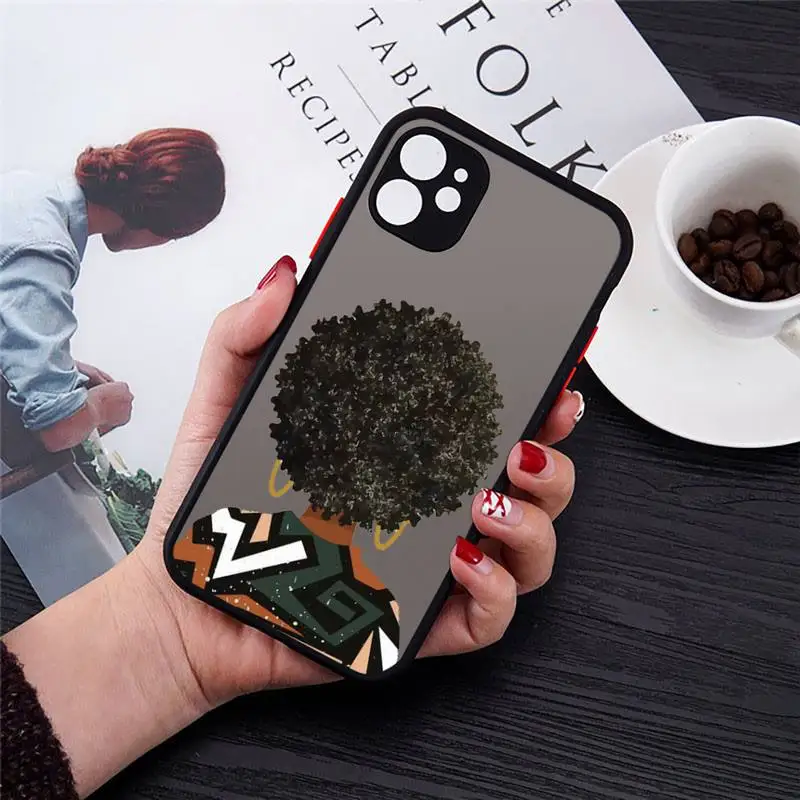 

black girl fashion cartoon Phone Case Transparent Matte for iPhone 7 8 11 12 s mini pro X XS XR MAX Plus cover funda