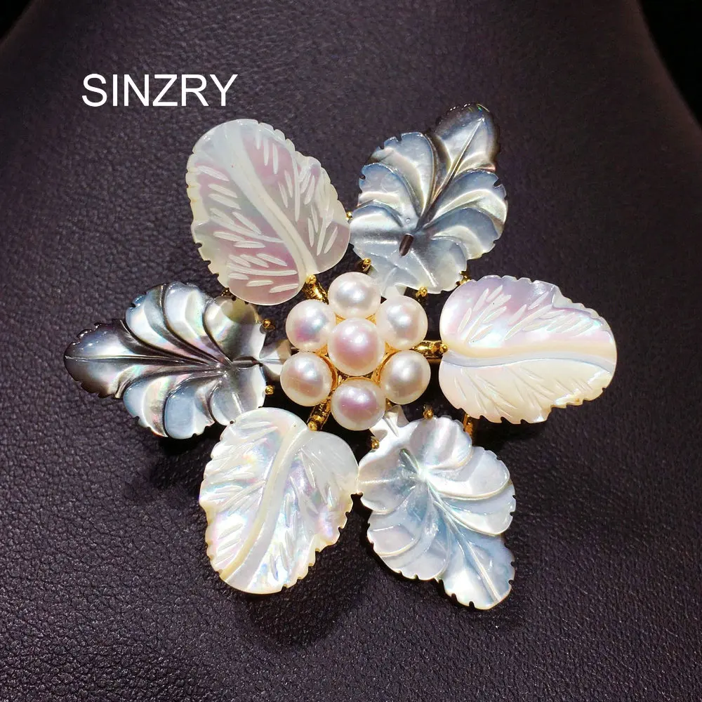 

SINZRY unique natural freshwater pearl leaf shell flower elegant brooches pin trendy scarf buckle jewelry accessory