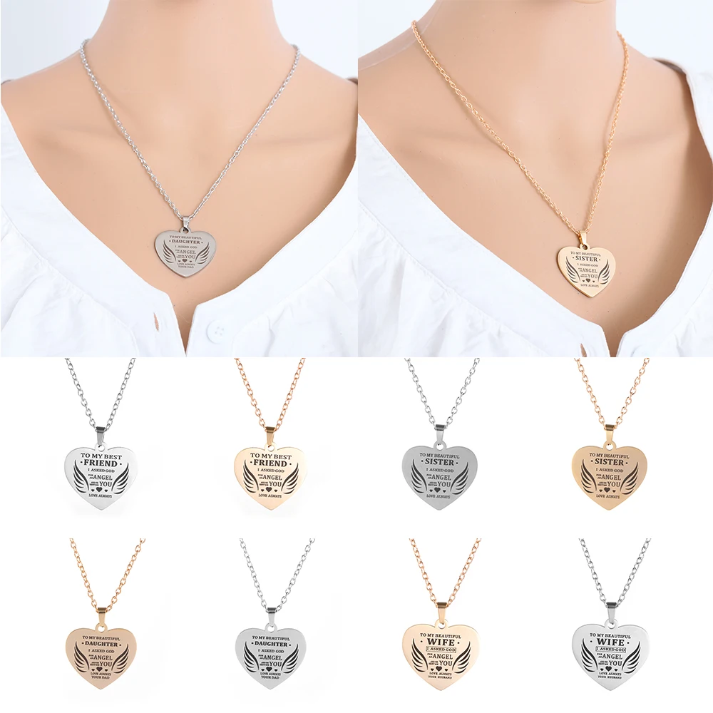 1 шт. ожерелья в форме сердца для женщин из нержавеющей стали гравированное