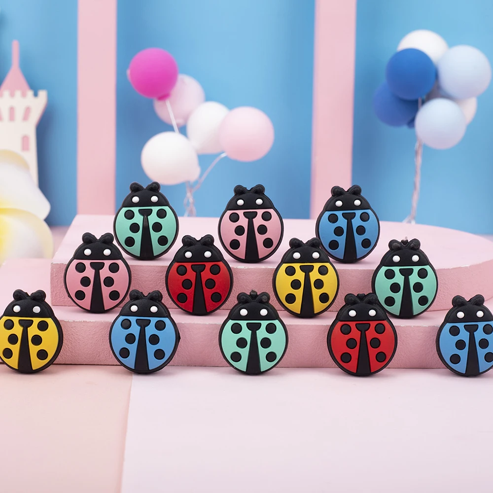

Sunrony 10pcs Cartoon Mini Ladybug Shape Silicone Beads DIY Teething Nursing Teething Beads BPA FREE for Teeth