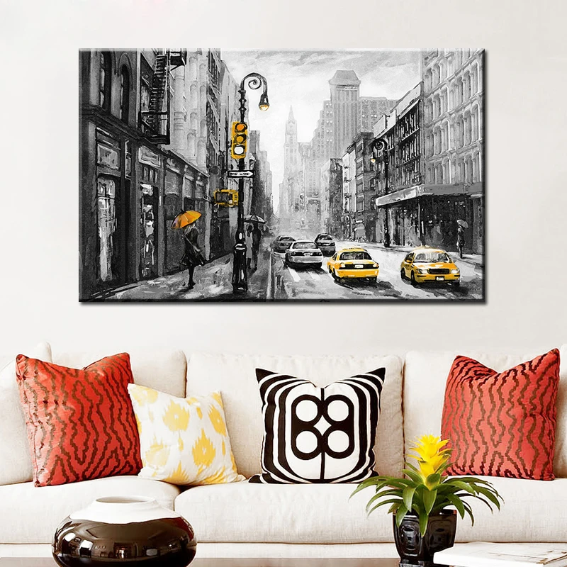 

HD Print City Landscape Pedestrian Street Abstract Oil Painting on Canvas Posters and Prints Wall Picture for Living Room Decor