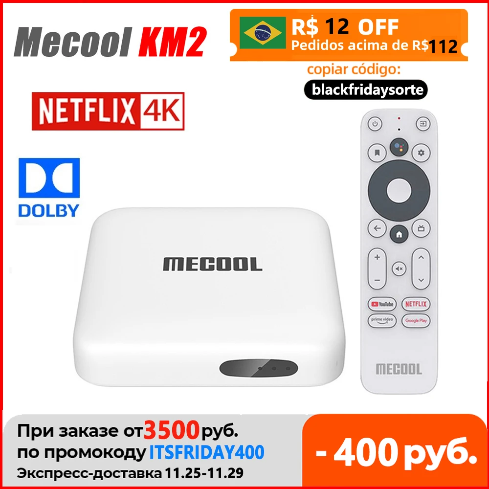 Mecool KM2 Amlogic S905X2-B Smart TV Box Android 10 DDR4 2GB 8GB SPDIF Ethernet WiFi Prime Video support Dolby Audio Netflix 4K |