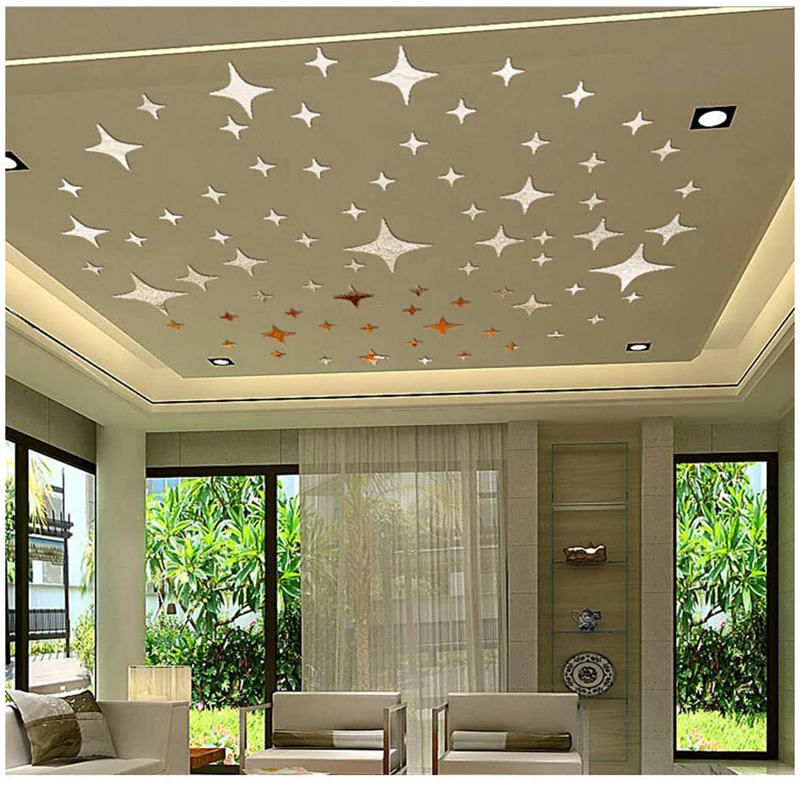 3D акриловые в форме звезды наклейки на стену с зеркальной поверхностью для