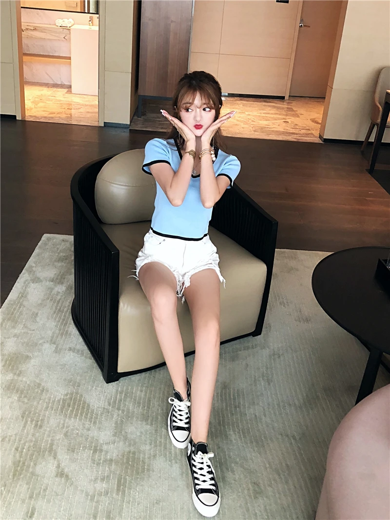 Kpop Blackpink JENNIE/уличная футболка с круглым вырезом Женский костюм из двух предметов, топ и штаны, женский корейский сексуальный тонкий комплект из 2 предметов