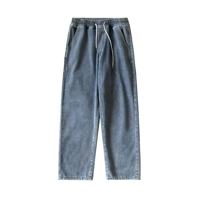 

Korean Drawstring Jeans Men's Fashion Casual Retro Wide-leg Jeans Men Streetwear Loose Hip-hop Straight Denim Pants Mens S-5XL