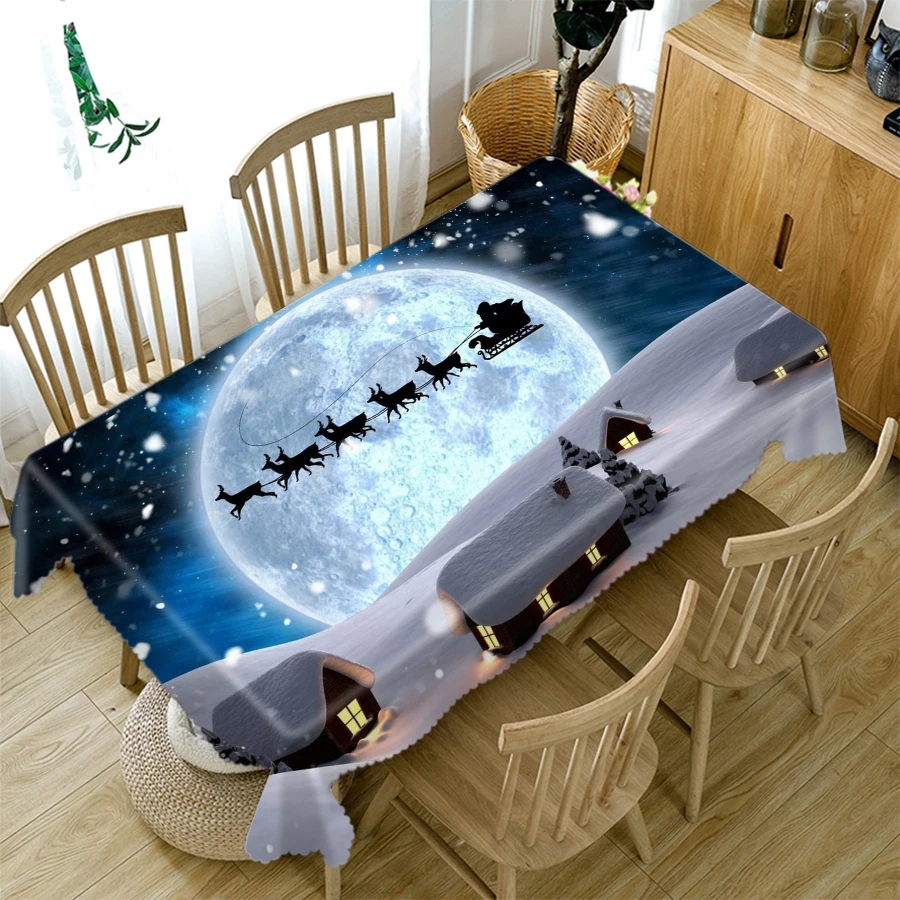 Home Christmas Party Decorations Tablecloth Blue Crystal Tree Pattern Thicken Cotton Rectangular Round 3d Table cloth | Дом и сад