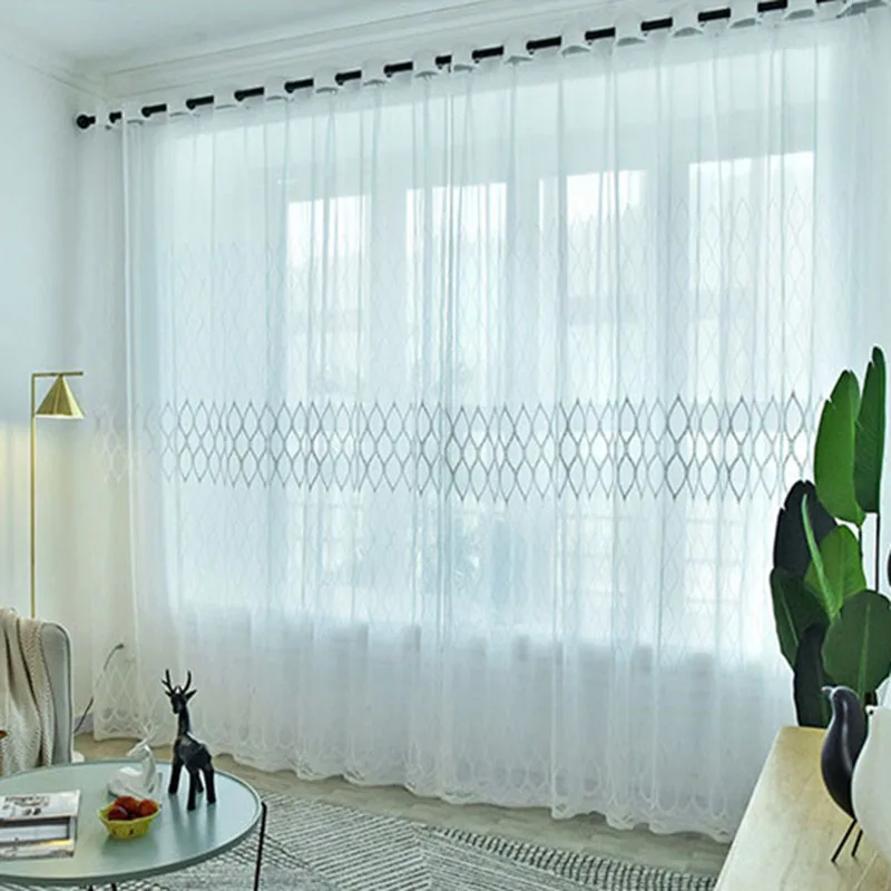 Современные Геометрические вышивальные окна тюль вуаль кухня отвесная органза