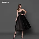 Современное черное Тюлевое платье Verngo в горошек для выпускного вечера, Короткие трапециевидные Вечерние платья до середины икры для выпускного вечера, 2021, официальное платье