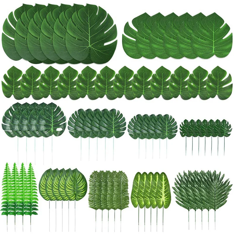 

103 Pieces 12 Kinds Artificial Palm Leaves with Stems Jungle Leaves Decorations for Party Decorations