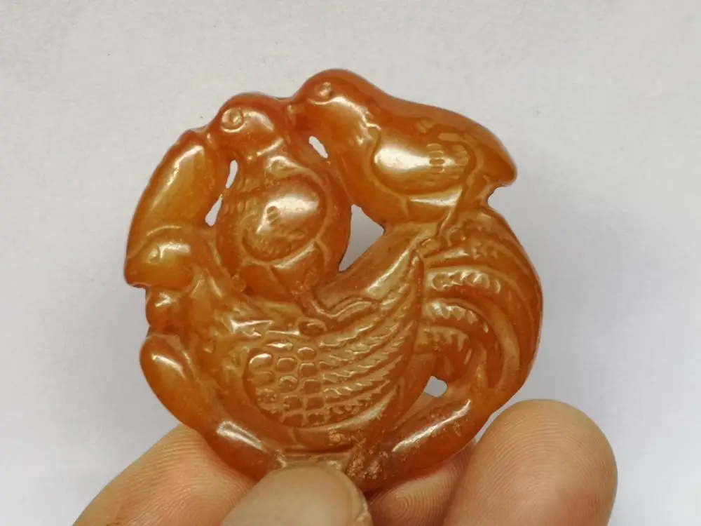 

YIZHU CULTUER ART Collection Old Chinese Jade Hand Carving Auspicious Chook Chick Pendant Amulet