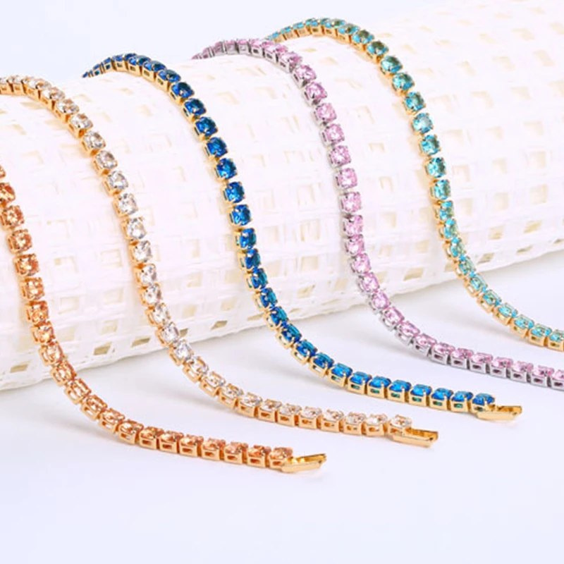 

Luxury 4mm Cubic Zirconia Tennis Bracelets Iced Out Chain Crystal Wedding Bracelet for Women Men Gold Silver Color Bracelet