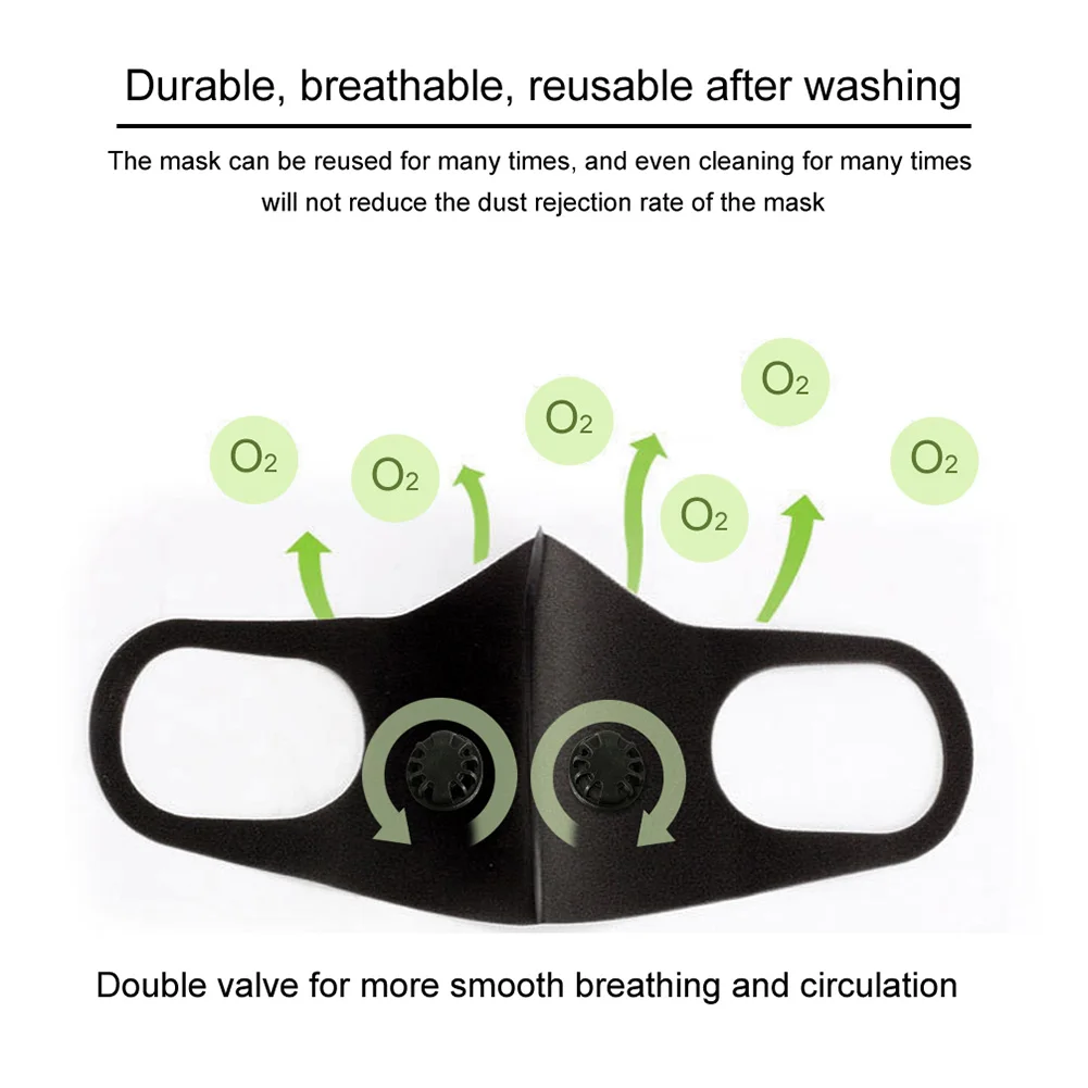 Черная модная маска для рта с фильтром двойной/одинарный дыхательный клапан