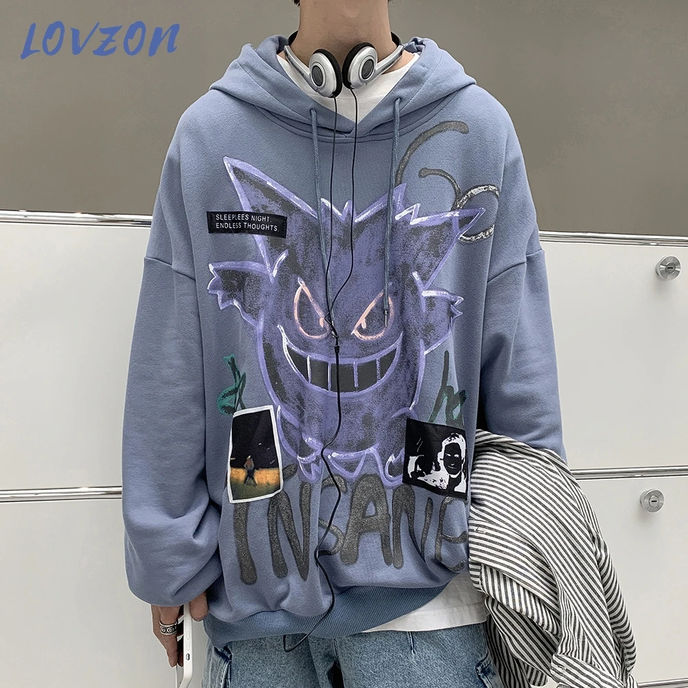 

LOVZON Autumn Winter New Devil Hoodie Men Fashion Casual Hoodies Loose Fleece Hip Hop Streetwear Men's Sweatshirt Anime Clothes