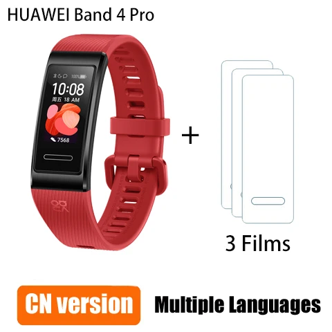 red n 3films Смарт-браслет huawei Band 4 Pro gps, металлическая рамка, цветной сенсорный экран, датчик уровня кислорода в крови, датчик сердечного ритма, браслет для сна - Цвет: red n 3films