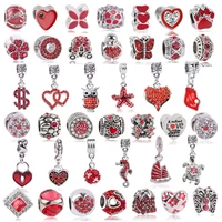 boosbiy 2pc 45 styles silver plated red owl charms beads fit brand bracelets necklaces for women fashion love jewelry gift