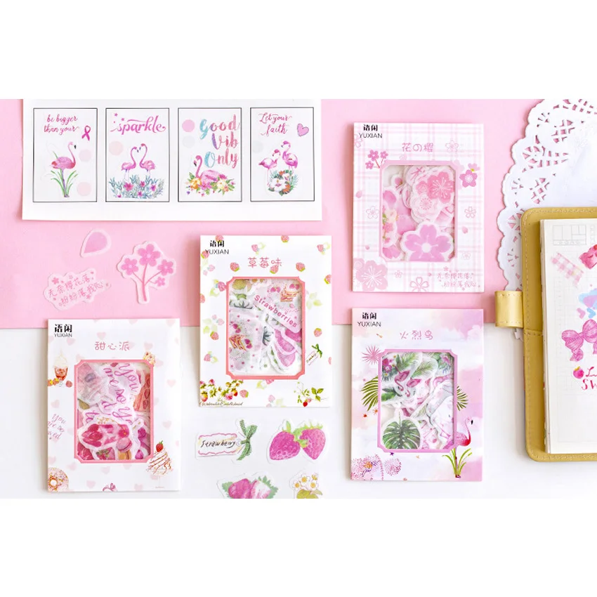 40 шт./лот розовый цвет серии Цветок Фрукты наклейки с Фламинго прекрасные