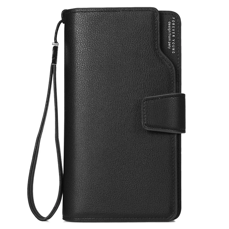 

Women's synthetic leather wallet, synthetic leather wallet, black style, 30% off, long coin, card, 2019