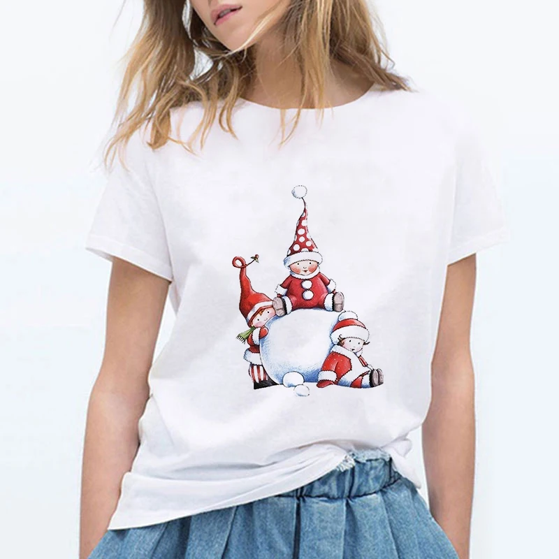 

Merry Christmas Printing Short Sleeve Harajuku T Shirts Women Gym Oversize Vintage Kpop Camiseta Mujer