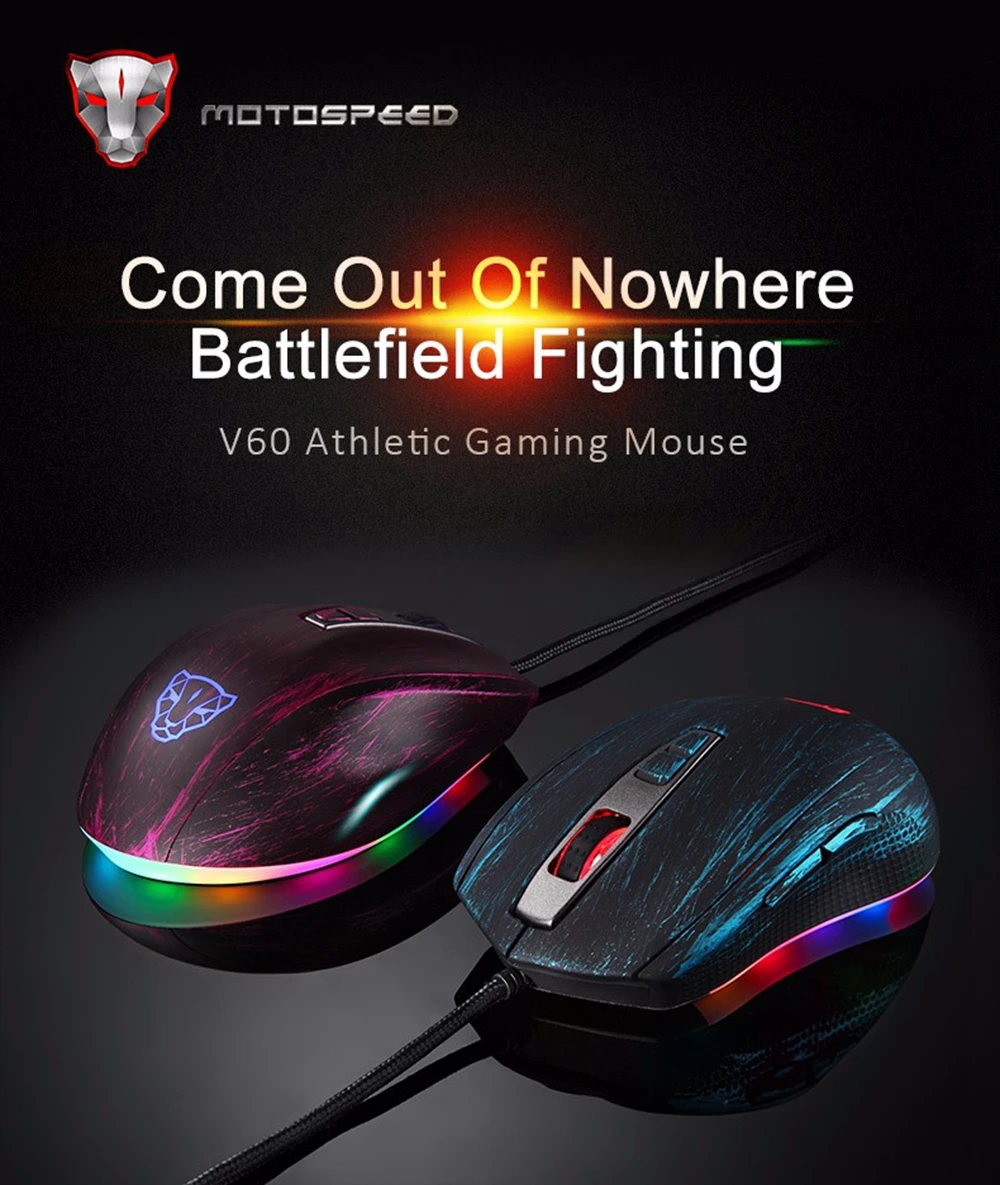 Motospeed V60 Проводная игровая мышь USB 7 кнопок 5000 DPI светодиодсветодиодный оптическая