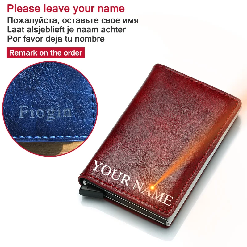 leave your name Rfid держатель для карт, мужские кошельки, сумка для денег, Мужской винтажный черный короткий кошелек, маленькие кожаные тонкие кошельки, Мини кошельки, тонкие - Цвет: leave your name